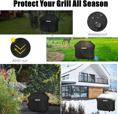 Image of HCFGS Grill Cover 30 Inch Waterproof Barbecue Gas Grill Cover, Outdoor Heavy Duty BBQ Cover, Fade & Weather Resistant Upgraded Material for Weber Brinkman Char-Broil and More, Black