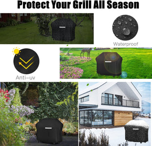 HCFGS Grill Cover 30 Inch Waterproof Barbecue Gas Grill Cover, Outdoor Heavy Duty BBQ Cover, Fade & Weather Resistant Upgraded Material for Weber Brinkman Char-Broil and More, Black