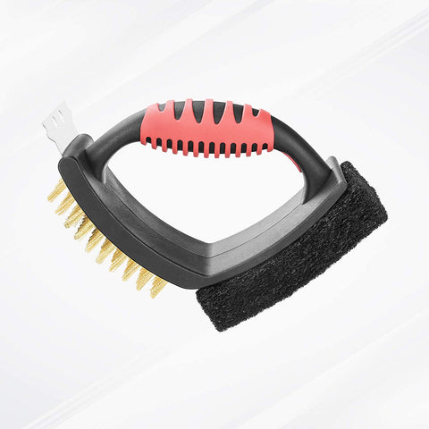 Image of Grill Brush for Outdoor Grill, Brass Grill Cleaning Brush BBQ Cleaning Brush for Outdoor Grill, Multifunctional with Brass Bristle Scouring Pad and Scraper Grill Cleaner Brush and Scraper