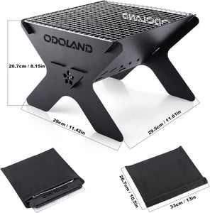 Odoland Camping Campfire Grill, Portable Folding Charcoal Grills, Backpacking BBQ Grill, Heavy Duty Firepit Grill with Carry Bag for Outdoor Cooking, Bonfire, Patio, Backyard