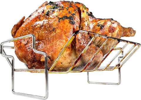 Image of Rib and Roaster Rack Accessories for Big Green Egg, Stainless Turkey Roasting Rack for Grilling and Smoking - Perfect for Roast Chicken, Leg of Lamb, Forerib of Beef, Fits 18In or Larger Kamado Grills