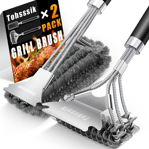 Image of 2Pcs Grill Brush for Outdoor Grill, Stainless Grill Cleaner Brush and Scraper, 17" BBQ Brush for Grill Cleaning & Grill Brush Bristle Free, BBQ Grill Accessories Gift for Men