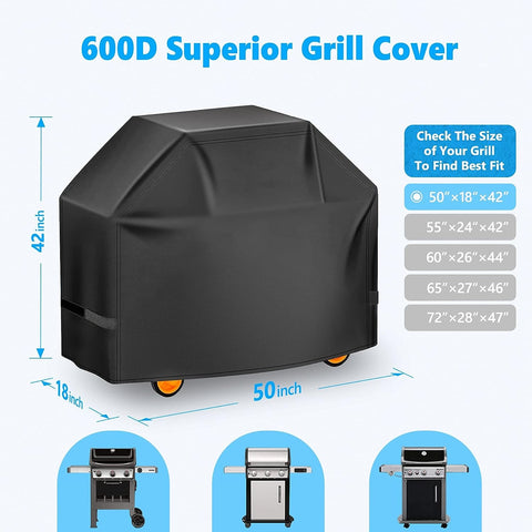 Image of Homwanna Grill Cover 50 Inch - Superior BBQ Cover for Weber Spirit Gas Grill, 600D Outdoor Grill Cover for Weber Spirit 2, Barbecue Cover Waterproof Heavy Duty for Weber Spirit Ii 200 and Spirit 300
