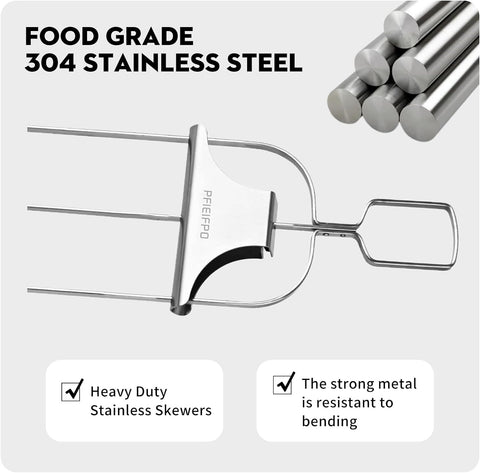 Image of 10PCS Kabob Skewers for Grilling,3,Double and Single Pronged Grilling Accessories,304 Stainless Steel Metal Skewers for Kabobs with Push Bar for Quick Release,With Storage Bag and Oil Brush
