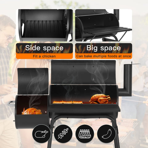 Image of 43’’ Charcoal Grills Outdoor BBQ Grill Camping Grill American Braised Roast Portable Grill Offset Smoker for 6-10 People Patio Backyard Camping Picnic BBQ