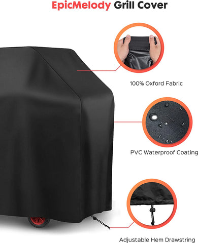 Image of BBQ Grill Cover 58Inch, Epicmelody Weather-Resistant Grill Cover for Outdoor Grill, Waterproof Barbecue Cover with Adjustable Drawstring, Rip-Proof Gas Grill Cover for Weber Nexgrill Grills and More