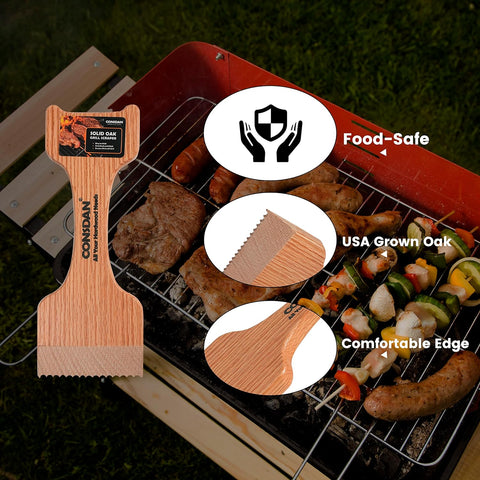 Image of Grill Scraper, Soild Oak Wooden Grill Brush, Grill Scraper for Outdoor Grill, Bristle Free Grill Scrapers, Grill Grate Cleaner Safe Wood Grill Brusher
