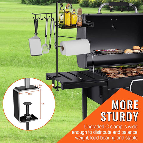 Image of HULISEN Grill Accessories Organizer, BBQ Caddy with Paper Towel Holder & Utensil Storage Tool Hook, Griddle Caddy for Blackstone Griddle, Outdoor Condiment Caddy, Easy-Assembled on Picnic Patio Table