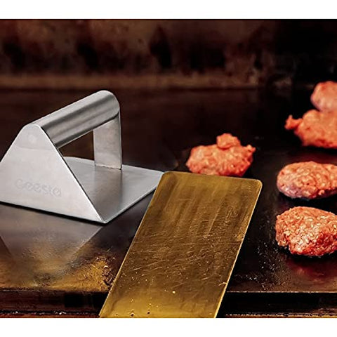 Image of Geesta Smash Burger Press – Heavy Duty Stainless Steel Grill Press Steak Weight – Dishwasher Safe 5.5 Inch Non-Stick Burger Smasher for Blackstone Flat Top Griddle Grill Cooking