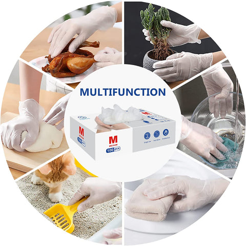 Image of Disposable Gloves,  Clear Vinyl Gloves Latex Free Powder-Free Glove Health Gloves for Kitchen Cooking Food Handling, 100Pcs/Box, Medium
