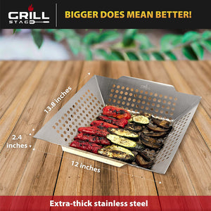 Heavy Duty Stainless Steel Vegetable BBQ Basket for Grilling - Large, Thick Veggie Grilling Basket Is Perfect for Grills, Smokers & Even Indoor Use - Dishwasher Friendly & Easy to Clean Grill Basket