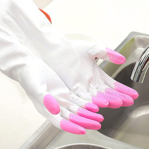 Reusable Dishwashing Cleaning Gloves with Latex Free, Synthetic Rubber Gloves,，Kitchen Gloves 3 Pairs,Green+Blue+Pink