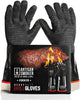 BBQ Gloves Extreme Heat Resistant, Black Grilling Gloves with Breathable Cotton Lining, Waterproof, Fireproof, Oil Resistant Non-Slip, Smoker Grill Gloves, Great for Frying Cooking Oven Pit Barbecue