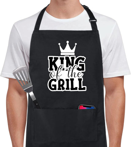 Image of 100% Cotton Funny Aprons King of the Grill with 2 Pockets BBQ Grilling Adjustable Bib Aprons Gifts for Men Husband Dad Friends Father