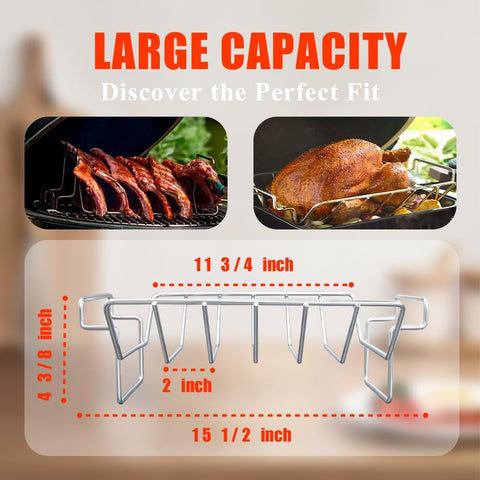 Image of Turkey Roasting Rack for Smoker and Grill, Big Green Egg Parts,Bbq Rib Rack for Grilling and Smoking,Dual Purpose Stainless Steel Roast Rack for Large and Xlarge Big Green Egg,Kamado Joe,Big Joe Etc