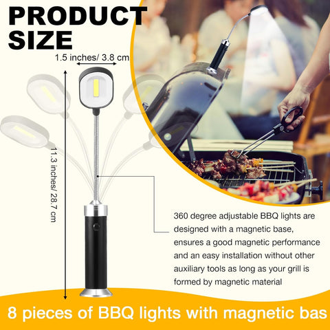 Image of 8 Pcs Magnetic Grill Light 360 Degree Flexible Gooseneck BBQ Grill Light Magnetic Base Adjustable LED Grill Lights for Outdoor Grilling and BBQ Accessories, Batteries Not Included