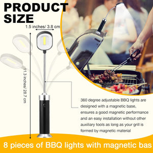 8 Pcs Magnetic Grill Light 360 Degree Flexible Gooseneck BBQ Grill Light Magnetic Base Adjustable LED Grill Lights for Outdoor Grilling and BBQ Accessories, Batteries Not Included