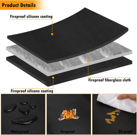 Image of 32X60” Indoor Fireplace Mat Fire Pit Mat,Under Grill Mat for Outdoor Grill Deck,Fire Resistant Floor Covering Protector,Oil-Proof Waterproof BBQ Fireproof Mat,Flame-Resistant Pad