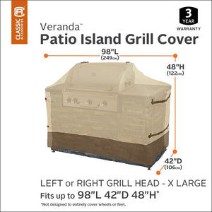 Classic Accessories Veranda Water-Resistant BBQ Grill Cover for 98 Inch Island with Left or Right Grill Head