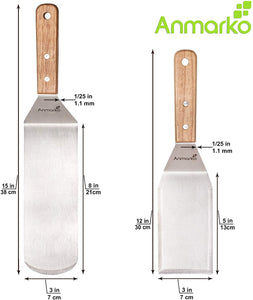 Metal Spatula Set - Griddle Long Spatula - Teppanyaki Spatulas - Griddle Scraper and Pancake Flipper or Hamburger Turner - Stainless Steel Utensil Great for BBQ Grill Flat Top - Commercial Grade