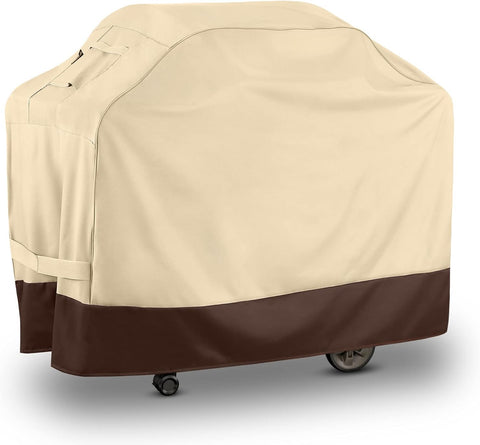 Image of Arcedo BBQ Grill Cover, Heavy Duty 55 Inch Waterproof Gas Grill Cover for Weber Charbroil Nexgrill Brinkmann Grills and More, UV Resistant Outdoor 3-4 Burner Barbecue Cover with Air Vents, Beige&Brown