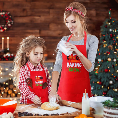 Image of 4 Pack Christmas Matching Aprons Christmas Baking Crew Kitchen Apron for Family Cooking Baking
