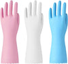 Rubber Cleaning Gloves - 3 Pairs Latex Free Kitchen Cleaning Gloves with Cotton Liner- Household Dishwashing Gloves, Non- Slip Waterproof (Large, Blue+Pink+White)