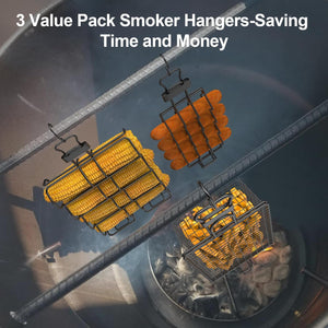 BBQ plus Smoker Hanger Accessories for Pit Barrel Cooker,3 Pack Basket Hangers for Grilling Vegetables/Corn/Sausage,Black