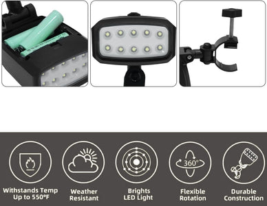 Grill Light Outdoor,  LED BBQ Light Gift for Men Dad Boyfriend Rotatable Grill Accessories with 10 Super Bright LED Lights Including Sturdy Clamp Mount Fits Handle (Battery NOT Included)