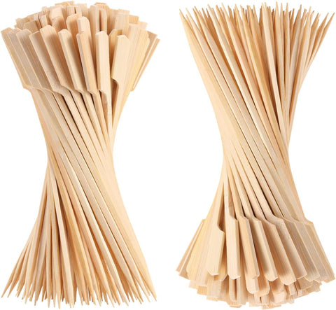 Image of 200 PCS Bamboo Skewers for Appetizers, 4.7 Inch Toothpicks, Cocktail Picks for Drinks, Fruit Kababs, Sausage, Barbecue Snacks, Natural Wooden Paddle Skewer Mini Food Sticks, Charcuterie Accessories