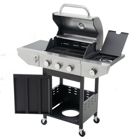 Image of 3-Burners Propane Gas Grill with Side Burner & Thermometer, 33950 BTU Output Stainless Steel Grill for Outdoor BBQ and Camping, Patio Backyard Barbecue(3 Burner+Side Burner)