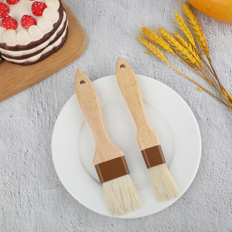 Image of 2 Pcs BBQ Brushes for Sauce Basting Brush Pastry Brush for Baking Boar Bristles and Lacquered Wooden Handle for Basting Cooking Brush Food Brush Oil Brush Baking Tool Kitchen Brushes for Cooking