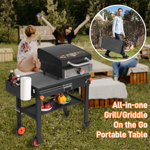Image of Portable Outdoor Grill Table, Folding Grill Cart Solid and Sturdy, Blackstone Griddle Stand Large Space, Blackstone Table with Paper Towel Holder, Grill Stand for Blackstone Griddle, Ninia Grill Etc.