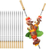 Kabob Skewers,23.6 Inch Flat Skewers for Grilling with Wooden Handle,Reusable Stainless Steel Metal BBQ Barbecue Skewer,Shish Kebab Stick Set for Meat Shrimp Chicken Vegetable-12Pcs.