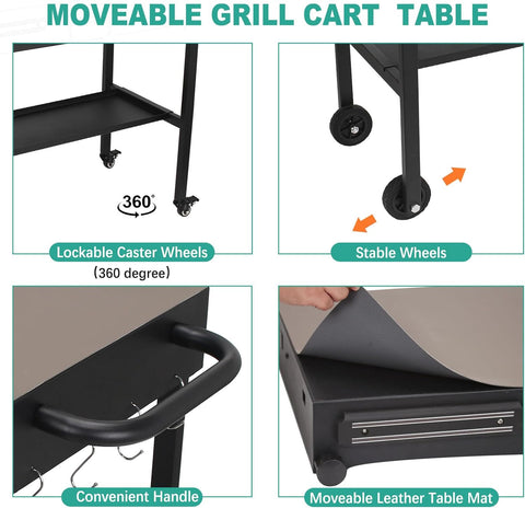 Image of Portable Grill Table for Blackstone Griddle,Foldable Outdoor Grill Cart with 4 Wheels for Blackstone 17" or 22", Grill Table Stand, Double-Shelf with Spice Tray for Patio, Backyard