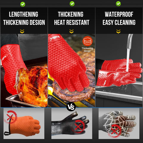Image of Silicone Grill and Cooking Gloves plus Pork Shredder Claws plus Silicone Basting Brush - Heat Resistant and Non-Slip, Safe Cooking and Grilling for Indoor & Outdoor, Superior Value Set (Red)