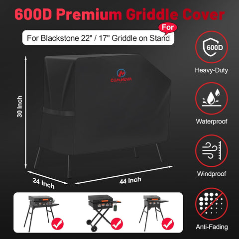 Image of Griddle Cover for Blackstone 22 Inch 17 Inch Griddle with Hood and Stand - 600D Flat Top Grill Cover for Blackstone 22" 17" Griddle on Stand and 22" Adventure Ready, Heavy Duty & Waterproof