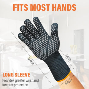 BBQ Grill Gloves Cooking Oven Mitts Fire Heat Resistant to 1400 Degrees Accessories for Barbecue Smoker Egg Fryer Hamburgers Pizza Steaks- Crock Pots/Slow Cookers -USA Owned Company-