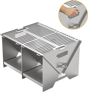 Ajinteby Portable Fire Pits for Wood Burning, Campfire Grill Firepit and Detachable Grill for Picnic, Backyard and Garden BBQ, Heavy Duty Stainless Steel Outdoor Heating, Bonfire and Picnic White