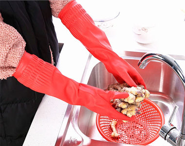 Rubber Cleaning Gloves Kitchen Dishwashing Glove 3-Pairs,Waterproof Reuseable.(Small)