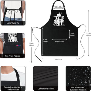 100% Cotton Funny Aprons King of the Grill with 2 Pockets BBQ Grilling Adjustable Bib Aprons Gifts for Men Husband Dad Friends Father