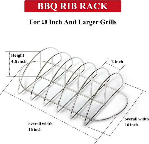 Image of BBQ Rib Rack for Smoker Stainless Steel Rack for Large Big Green Egg and Kamado Joe Smoker Joe and 18" or Larger Grills Roast Grill for Charcoal Grill Smoker