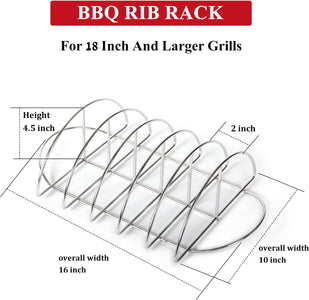 BBQ Rib Rack for Smoker Stainless Steel Rack for Large Big Green Egg and Kamado Joe Smoker Joe and 18" or Larger Grills Roast Grill for Charcoal Grill Smoker