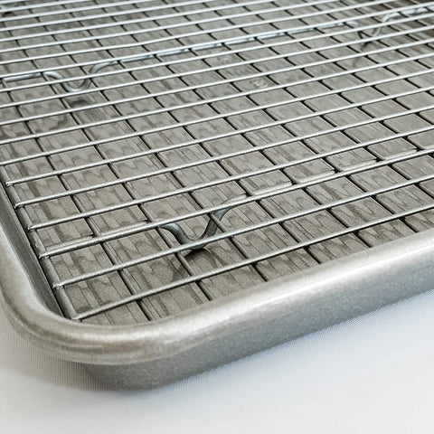 Image of USA Pan Bakeware Half Sheet Baking Pan and Bakeable Nonstick and Cooling Rack Set, Metal
