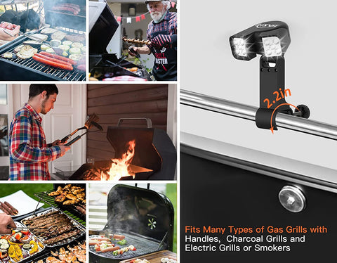 Image of Grill Light BBQ Grilling Accessories - Bright Dual Lamp Head Smoker Accessories for Grill Handle, Grilling Gifts for Men Women Christmas Stocking Stuffers for Dad Husband, Unique Gifts Cool Gadgets