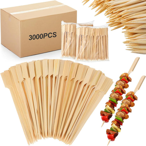 Image of 3000 Pcs Bamboo Skewers for Appetizers Toothpicks Wide Wooden Skewers Paddle for Kabobs Cocktail Picks Fruit Kababs Bbq Barbecue Sausage Grilling(6 Inches)
