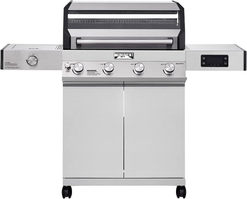 Image of Monument Grills Denali D405 4-Burner Liquid Propane Gas Smart Bbq Grill Stainless Steel with Smart Technology, Side Burner and LED Controls