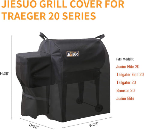 Image of Grill Cover for Traeger 20 Series, Junior & Tailgater Grills, Heavy Duty Waterproof Wood Pellet Grill Cover, Outdoor Full Length Grill Cover