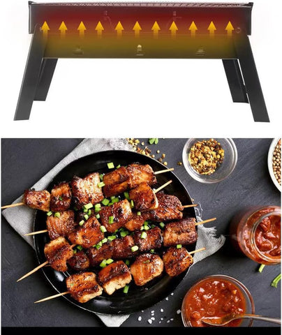 Image of Folding Portable Barbecue Charcoal Grill, Barbecue Desk Tabletop Outdoor Stainless Steel Smoker BBQ for Outdoor Cooking Camping Picnics Beach