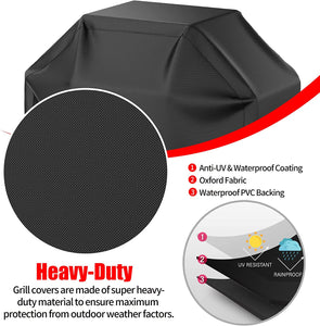 BBQ Grill Cover, Waterproof, Weather Resistant, Rip-Proof, Anti-Uv, Fade Resistant, with Adjustable Velcro Strap, Gas Grill Cover for Weber,Char Broil,Nexgrill Grills, Etc. 58 Inch, Black